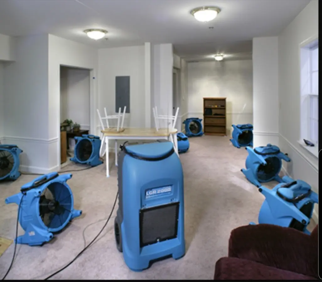Air movers and dehumidifier setup for Water Extraction & Removal in Mandan