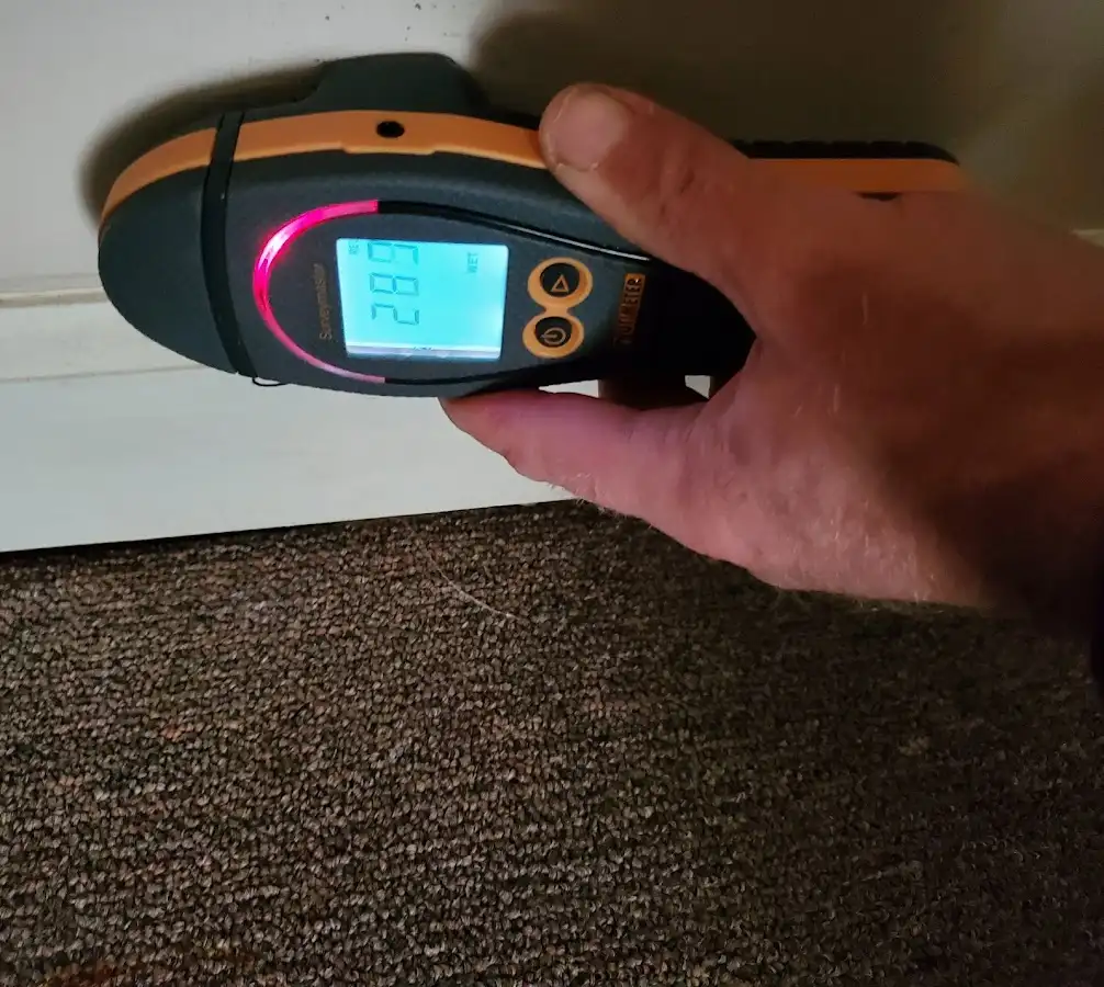 Moisture detection at baseboard during Burst Pipe Cleanup in Mandan